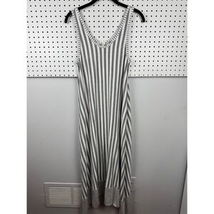 Gap Striped Maxi Dress M Gray White Panel Coastal Minimalist Pockets